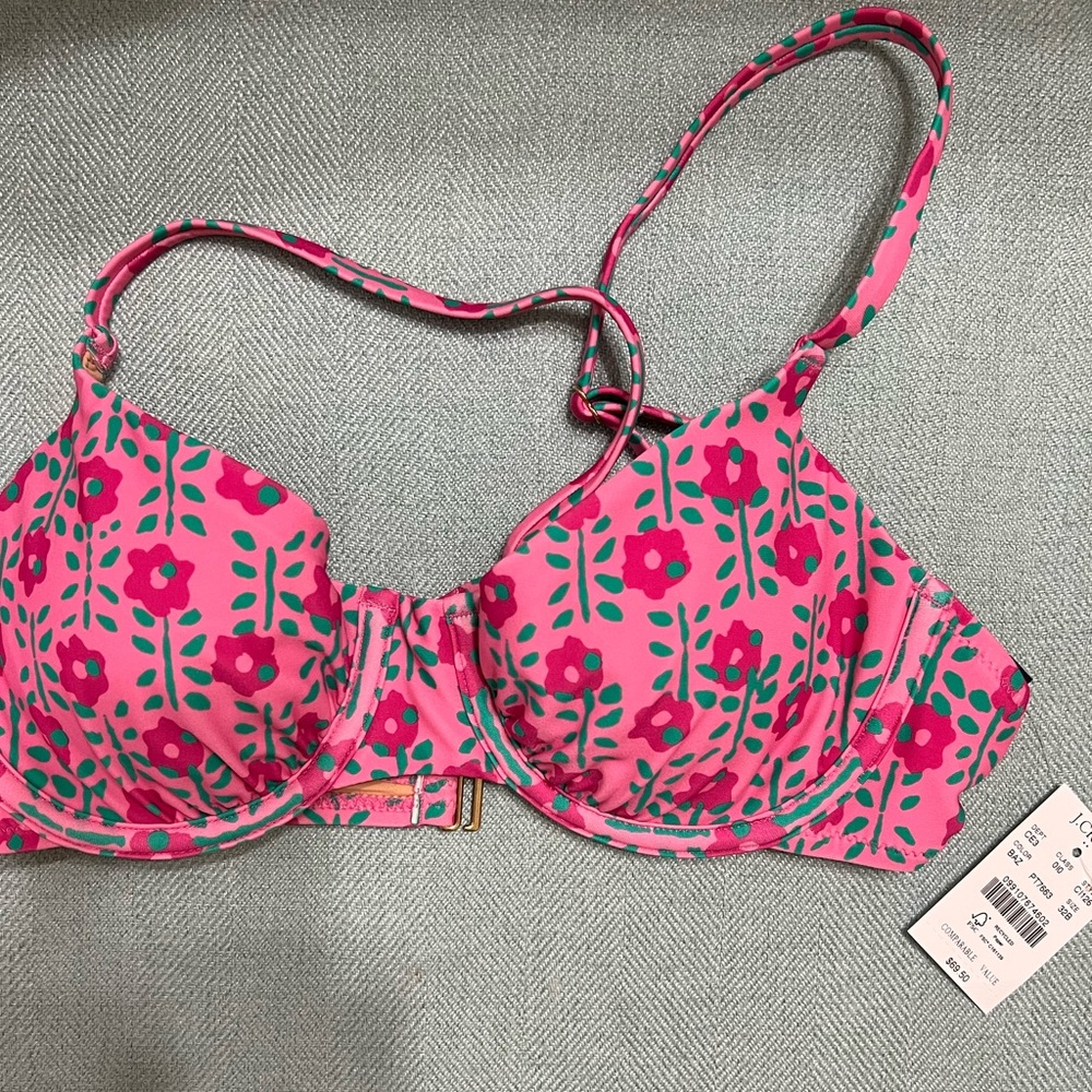NWT J. Crew Factory Pink Floral Bikini Top